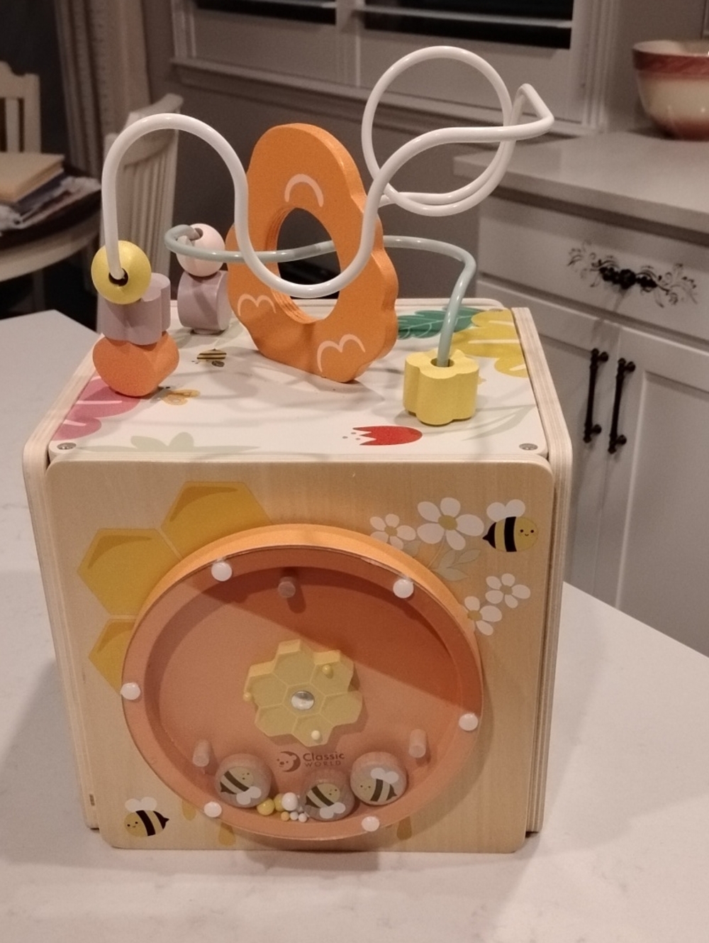 Wooden Activity Cube with Orange and Yellow Bead Maze - Classic Learning Toy